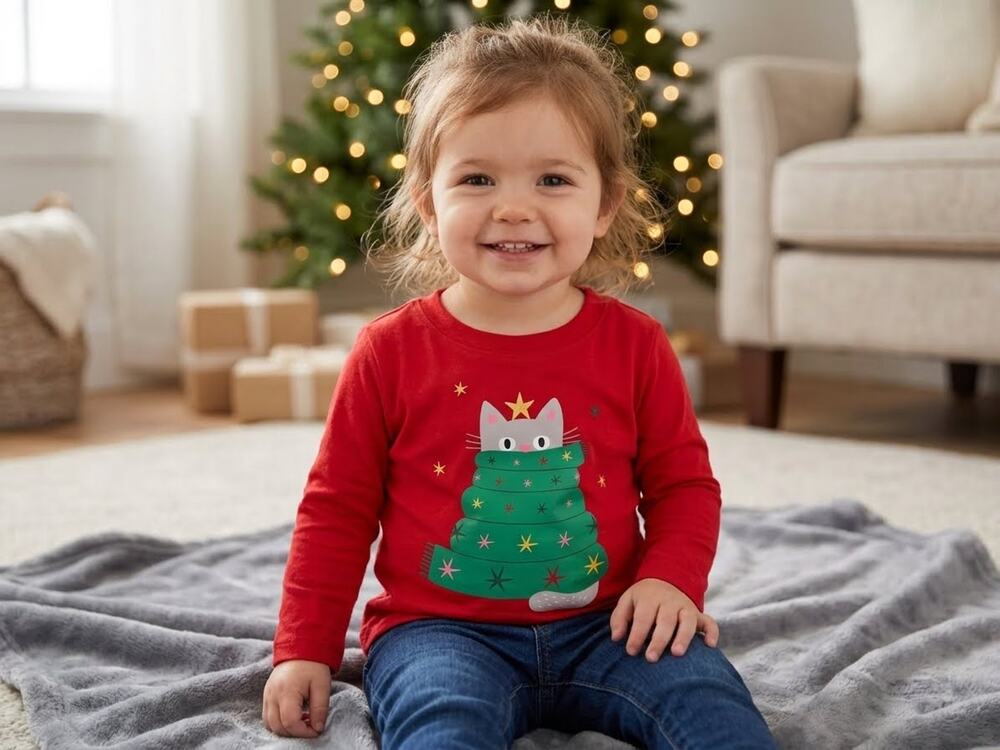 Okie Dokie Toddler Long Sleeve Christmas Holiday Graphic T-Shirt Size 4T Red